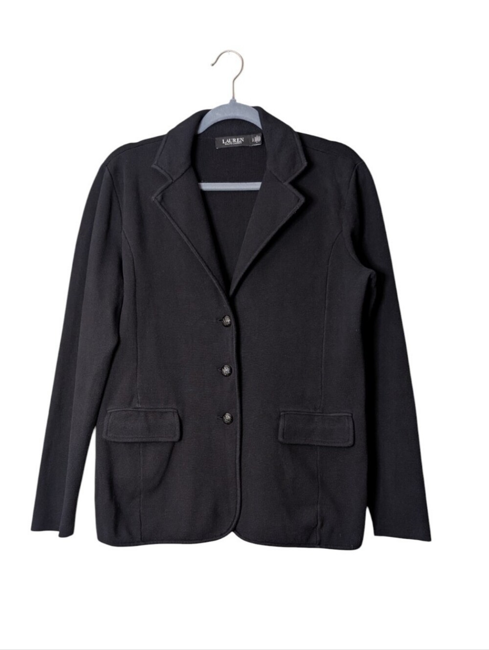 Lauren Ralph Lauren Black Cotton Knit Sweater Blazer Jacket 3 Button size Large